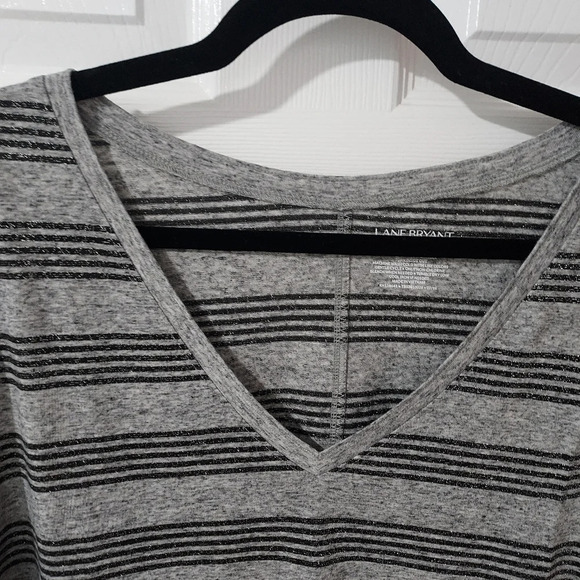 Lane Bryant Black and Gray Shimmery Striped Long Sleeve Shirt in Size 18/20 2X - Picture 3 of 10